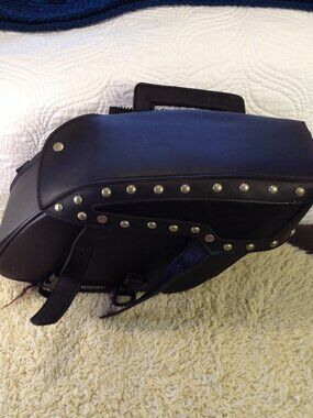 VTG 90's Universal Leather Saddle Bags with Tool Roll Harley Moto Sturgis Studs